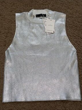 Mango Metallic Silver Sleeveless Knit Tank